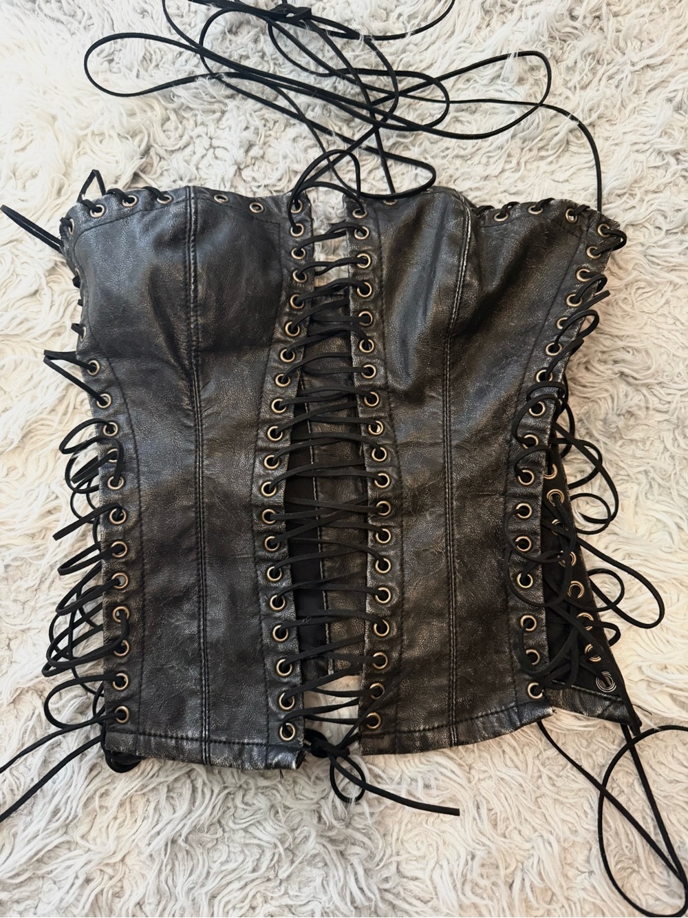 Jaded London Black Faux Leather Lace-Up Corset Top with Gold Eyelets NEW